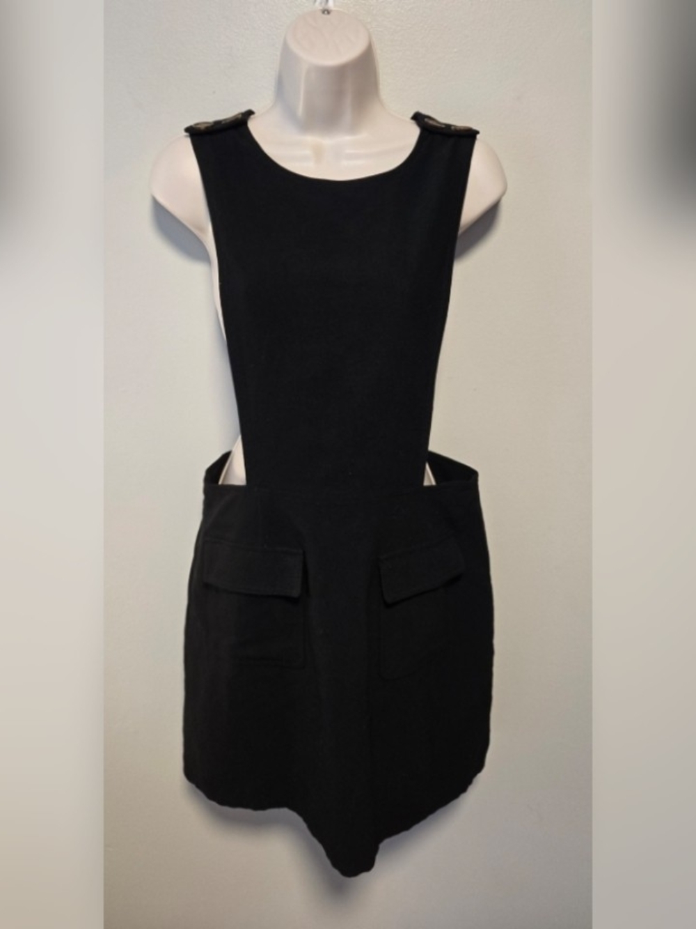 Stellar Works Black Cutout Pocket Pinafore Mini Dress